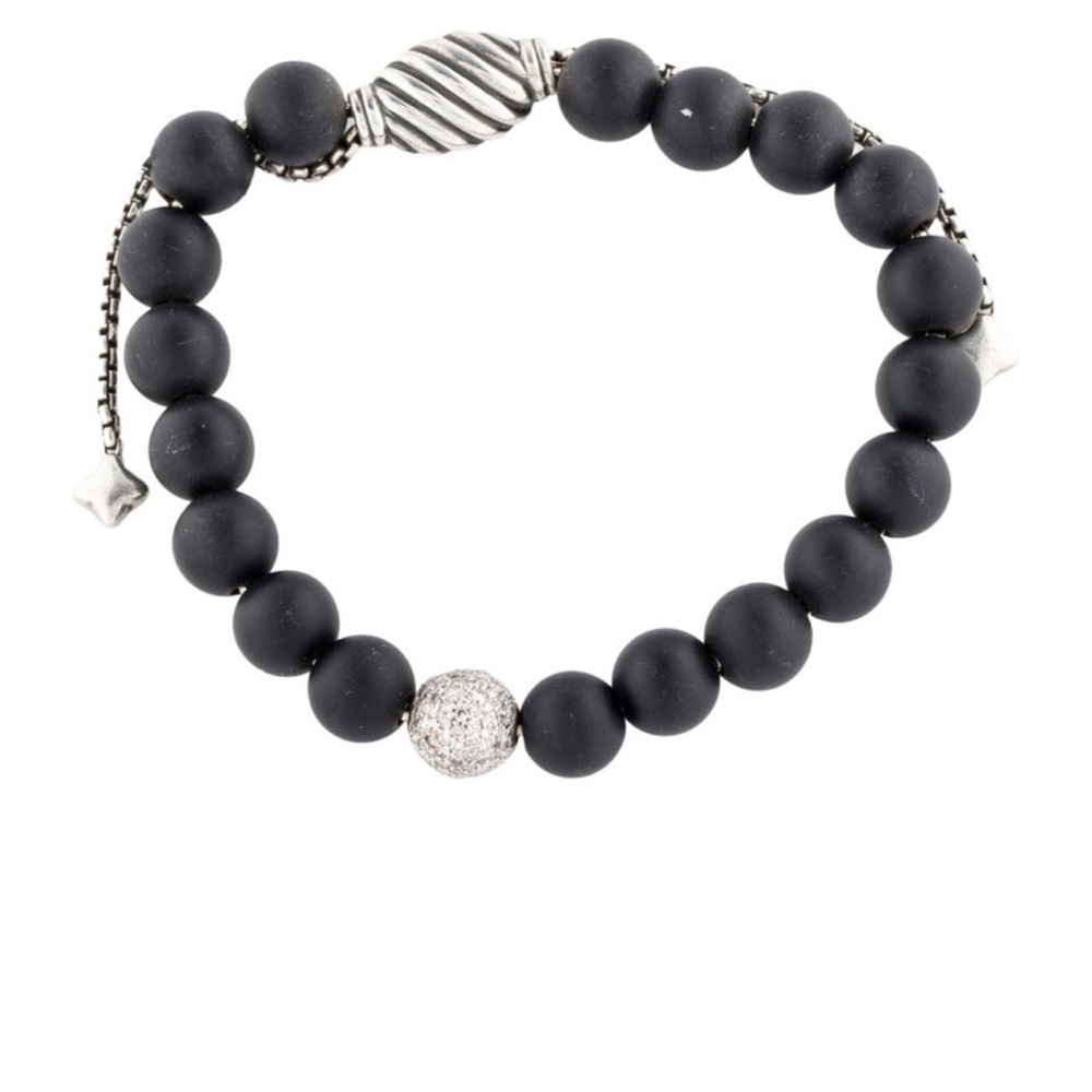 New David Yurman sterling silver and onyx bead bracelet with diamond bead.